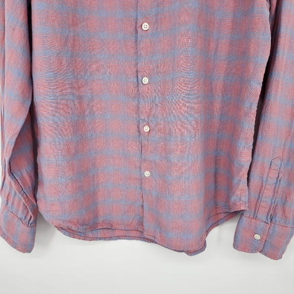 Bonobos Mens Button Down Shirt Size M Pink Blue Plaid Linen Blend Standard Fit - Picture 5 of 8